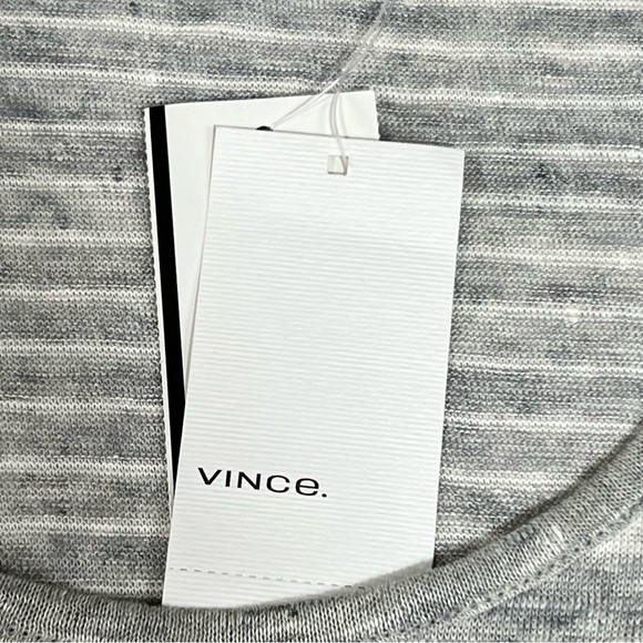 Vince. 100% Linen Tank Top Women's M Gray Striped Scoop Neck Designer NWT - Picture 5 of 17